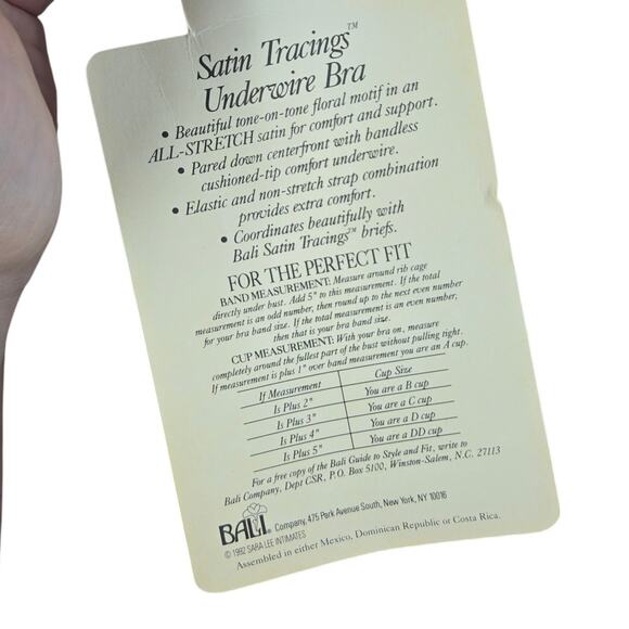 VINTAGE BALI SATIN TRACINGS UNDERWIRE BRA 40D - New With Tags - Picture 4 of 8